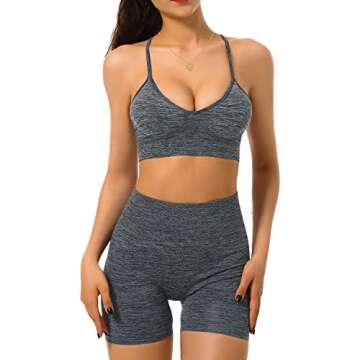 Sportneer Workout Sets for Women 2 Piece : Seamless Matching Gym Yoga Sets Padded Sport Bra High Waist Shorts Knitted Fabric (Small)