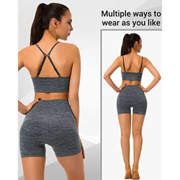 Sportneer Workout Sets for Women 2 Piece : Seamless Matching Gym Yoga Sets Padded Sport Bra High Waist Shorts Knitted Fabric (Small)