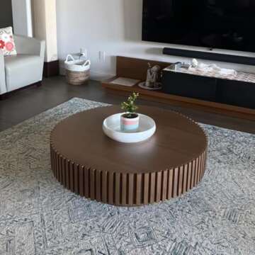 WILLIAMSPACE 39.4" Walnut Round Coffee Table, Modern Luxury Wood Circle Drum Center Table for Living Room, Accent Side Table End Table for Apartment, ø39.4'' x 13.4''H (Walnut)