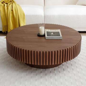 WILLIAMSPACE 39.4" Walnut Round Coffee Table, Modern Luxury Wood Circle Drum Center Table for Living Room, Accent Side Table End Table for Apartment, ø39.4'' x 13.4''H (Walnut)