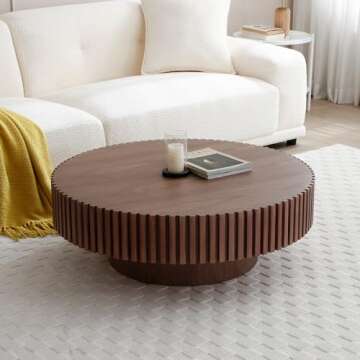 WILLIAMSPACE 39.4" Walnut Round Coffee Table, Modern Luxury Wood Circle Drum Center Table for Living Room, Accent Side Table End Table for Apartment, ø39.4'' x 13.4''H (Walnut)