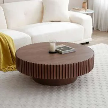 WILLIAMSPACE 39.4" Walnut Round Coffee Table, Modern Luxury Wood Circle Drum Center Table for Living Room, Accent Side Table End Table for Apartment, ø39.4'' x 13.4''H (Walnut)