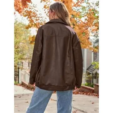 AUTOMET Womens Oversized Leather Jackets Faux Suede Fall Fashion Motorcycle Coats Winter Outfits Clothes Y2k Tops Brown XS