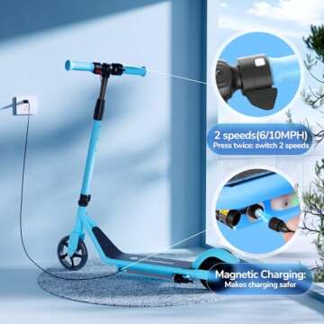 isinwheel S2 Electric Scooter for Kids Ages 6-14, 150W Motor, Adjustable Speed and Height, Colorful Lights, Double Brake, Kids Electric Scooter with Magnetic Charging, Gifts for Kids (Blue)