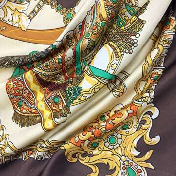YOUR SMILE Silk Like Scarf Women's Fashion Pattern Large Square Satin Headscarf Brown Carriage
