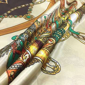 YOUR SMILE Silk Like Scarf Women's Fashion Pattern Large Square Satin Headscarf Brown Carriage