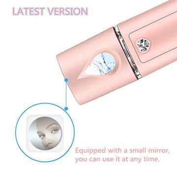 Nano Facial Mister,Portable Mini Facial Steamer Atomization Eyelash Extensions with Mirror 20ml Visual Water Tank (Pink)