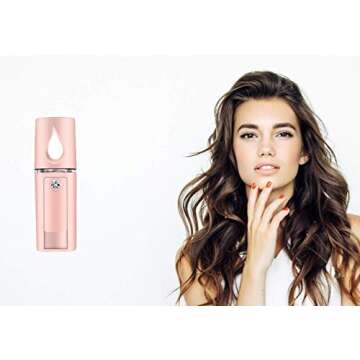 Nano Facial Mister,Portable Mini Facial Steamer Atomization Eyelash Extensions with Mirror 20ml Visual Water Tank (Pink)