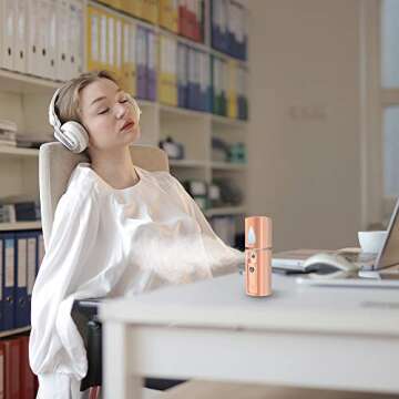 Nano Facial Mister,Portable Mini Facial Steamer Atomization Eyelash Extensions with Mirror 20ml Visual Water Tank (Pink)