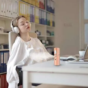 Nano Facial Mister,Portable Mini Facial Steamer Atomization Eyelash Extensions with Mirror 20ml Visual Water Tank (Pink)