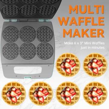 Baker's Friend Multi Mini Waffle Maker Machine, Bake 6 x 3 Inch Small Waffles, Perfect for Families ...