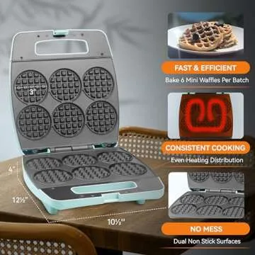 Baker's Friend Multi Mini Waffle Maker Machine, Bake 6 x 3 Inch Small Waffles, Perfect for Families and Individuals Use, Excellent Choice for Breakfast Brunch Parties & Events