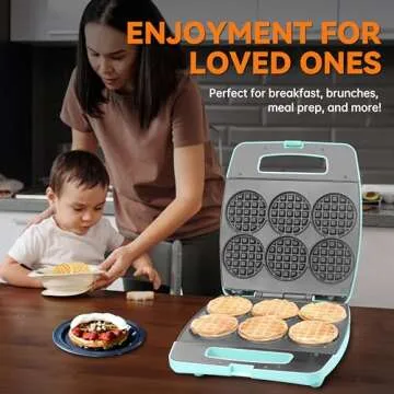 Baker's Friend Multi Mini Waffle Maker Machine, Bake 6 x 3 Inch Small Waffles, Perfect for Families and Individuals Use, Excellent Choice for Breakfast Brunch Parties & Events
