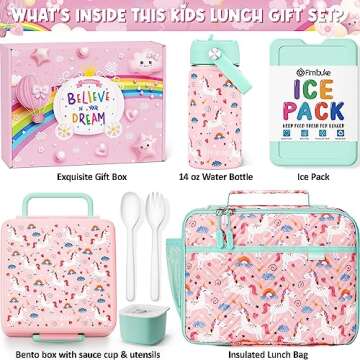 Fimibuke Kids Bento Lunch Box with 4 Compartments, Insulated lunch Bag, Stainless Steel Insulated Wa...
