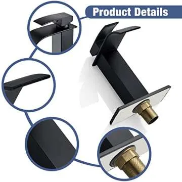 Waterfall Brass Matte Black Bathroom Faucet with Pop Up Drain Single Handle 4 Inch 1 Or 3 Hole Bathroom Sink Faucet Modern RV Lavatory Vanity Faucet with Deck Plate Water Mixer Tap