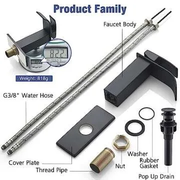 Waterfall Brass Matte Black Bathroom Faucet with Pop Up Drain Single Handle 4 Inch 1 Or 3 Hole Bathroom Sink Faucet Modern RV Lavatory Vanity Faucet with Deck Plate Water Mixer Tap