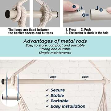 Chihee Hammock Chair Relax Hanging Chair Cotton Woven Soft Seat for Superior Comfort Durability Elegant Tassels Creative Metal Strong Spreader Bar 3-Section Combination Detachable Easy to Install