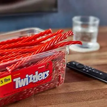 TWIZZLERS Twists Strawberry Flavored Licorice Style, Low Fat Candy Tub, 5 lb