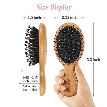 Hair Brush, Pocket Mini Travel Boar Bristle Hairbrush for Thick Thin Curly Straight Long Short Wet D...