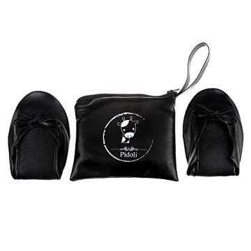 Ballet Flats Shoes -Women's Foldable Portable Travel Roll Up Shoes with Pouch (Black, 9.5)