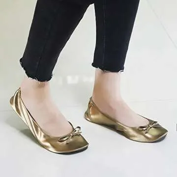 Ballet Flats Shoes -Women's Foldable Portable Travel Roll Up Shoes with Pouch (Black, 9.5)