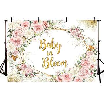 MEHOFOND 7x5ft Boho Baby in Bloom Backdrop for Sweet Girl Pink Florals Baby Shower Background Golden...
