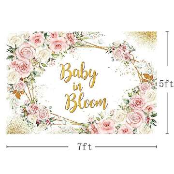 MEHOFOND 7x5ft Boho Baby in Bloom Backdrop for Sweet Girl Pink Florals Baby Shower Background Golden Theme Banner Decorations Gender Reveal Party Welcome Baby Party Photo Booth Studio Props