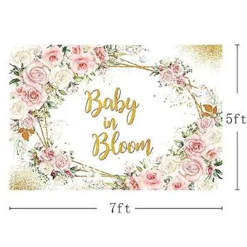MEHOFOND 7x5ft Boho Baby in Bloom Backdrop for Sweet Girl Pink Florals Baby Shower Background Golden Theme Banner Decorations Gender Reveal Party Welcome Baby Party Photo Booth Studio Props