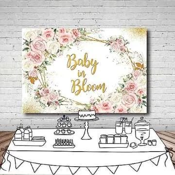 MEHOFOND 7x5ft Boho Baby in Bloom Backdrop for Sweet Girl Pink Florals Baby Shower Background Golden Theme Banner Decorations Gender Reveal Party Welcome Baby Party Photo Booth Studio Props