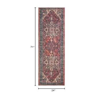 2x6 Boho Design Blue Runner Rug for Hallway with Rubber Backing - Non-Slip Modern Rugs for Kitchen, ...