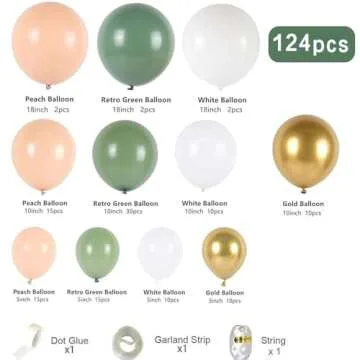 Sage Green Balloon Garland Arch Kit - 124Pcs Oh Baby Shower Balloon Garland, Retro Olive Green, Peac...