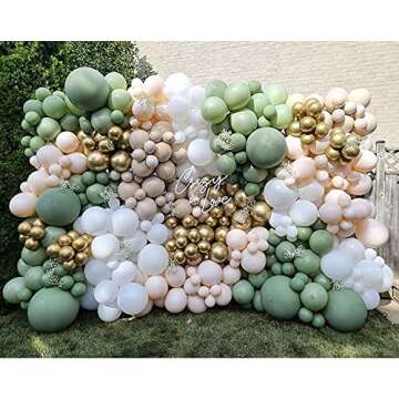 Sage Green Balloon Garland Arch Kit - 124Pcs Oh Baby Shower Balloon Garland, Retro Olive Green,Peach White and Gold Latex Balloons Arch Kit for Baby Shower,Jungle Birthday,Bridal Shower Decorations