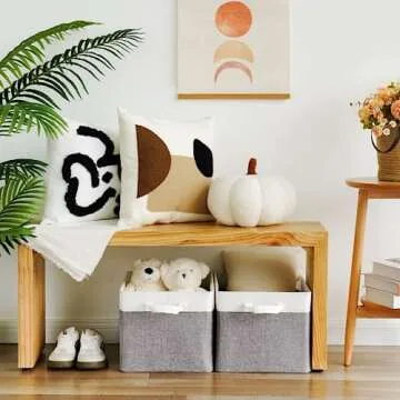 GRANNY SAYS Storage Bins with Metal Frame, Fabric Foldable Closet Organizers, Closet Storage Bins for Organization, Shelves Baskets, Collapsible Storage Box, Extra Large, Gray&White, 2-Pack