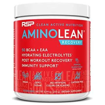 RSP NUTRITION AminoLean Pre Workout Energy (Pink Lemonade 30 Servings) with AminoLean Recovery Post Workout Boost (Tropical Island Punch 30 Servings)