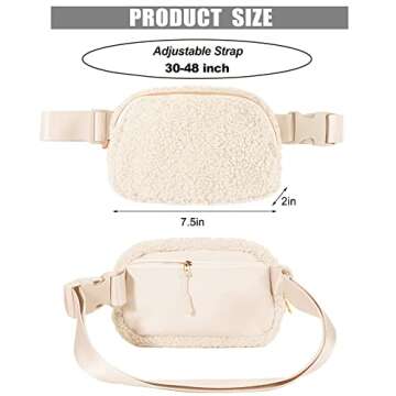 Fleece Belt Bag Sherpa Fanny Pack Adjustable Strap Everywhere Crossbody Chest Bum Bag for Women Men Travel Running Workout Hiking (Ivory White)