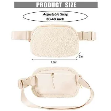Fleece Belt Bag Sherpa Fanny Pack Adjustable Strap Everywhere Crossbody Chest Bum Bag for Women Men Travel Running Workout Hiking (Ivory White)