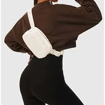 Fleece Belt Bag Sherpa Fanny Pack Adjustable Strap Everywhere Crossbody Chest Bum Bag for Women Men Travel Running Workout Hiking (Ivory White)