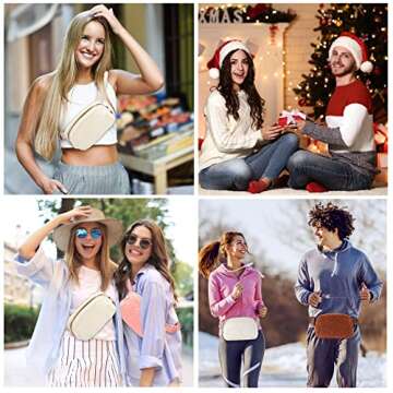 Fleece Belt Bag Sherpa Fanny Pack Adjustable Strap Everywhere Crossbody Chest Bum Bag for Women Men Travel Running Workout Hiking (Ivory White)