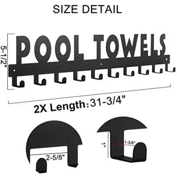 IBosins Large Pool Towel Rack with 10 Hooks, Towel Holder Wall Mounted for Outdoor, Towel Hanger for...