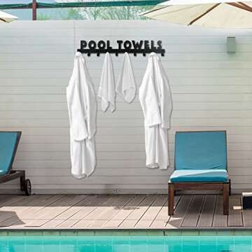 IBosins Large Pool Towel Rack with 10 Hooks, Towel Holder Wall Mounted for Outdoor, Towel Hanger for Hanging Bathrobes, Towels, Clothes - Perfect Pool Area Outside Sign and Decor (Black)