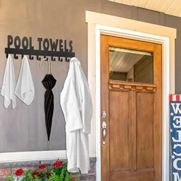 IBosins Large Pool Towel Rack with 10 Hooks, Towel Holder Wall Mounted for Outdoor, Towel Hanger for Hanging Bathrobes, Towels, Clothes - Perfect Pool Area Outside Sign and Decor (Black)