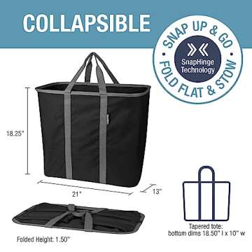 CleverMade Collapsible Laundry Caddy, Black/Charcoal, - 64L (17 Gal) Large Foldable Laundry Basket with Sturdy Pop-Up Wire Frame and Long Carry Handles - Space-Saving, Collapsible Laundry Basket, 1PK