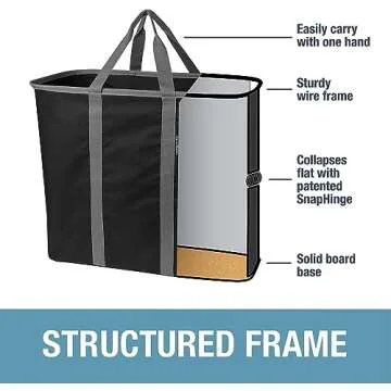 CleverMade Collapsible Laundry Caddy, Black/Charcoal, - 64L (17 Gal) Large Foldable Laundry Basket with Sturdy Pop-Up Wire Frame and Long Carry Handles - Space-Saving, Collapsible Laundry Basket, 1PK
