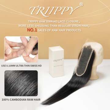 Triippy Raw Hair 2x6 HD Lace Closure Straight More Less Shedding than Regular Virgin Hair, 0.10mm Ul...