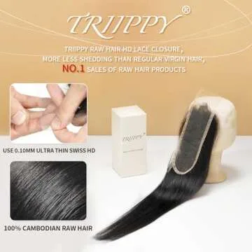 Triippy Raw Hair 2x6 HD Lace Closure Straight More Less Shedding than Regular Virgin Hair, 0.10mm Ul...