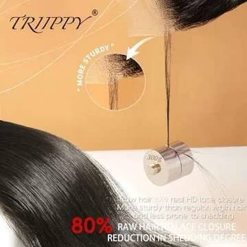 Triippy Raw Hair 2x6 HD Lace Closure Straight More Less Shedding than Regular Virgin Hair, 0.10mm Ultra-Thin 2x6 Swiss Real HD Lace with 100% Raw Cambodian Human Hair 18 Inches