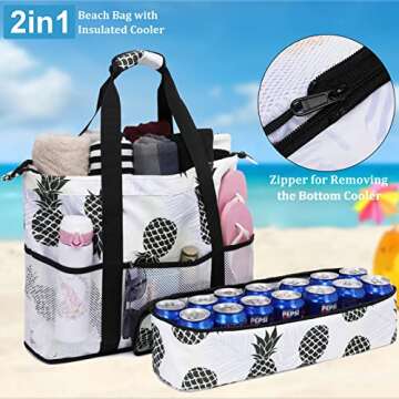 JIANYA Beach Bag Women Waterproof Sandproof Beach Tote Bags with Cooler Top Zipper Large Totes for B...