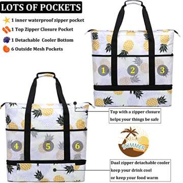 JIANYA Beach Bag Women Waterproof Sandproof Beach Tote Bags with Cooler Top Zipper Large Totes for Beach Pool Travel Daily