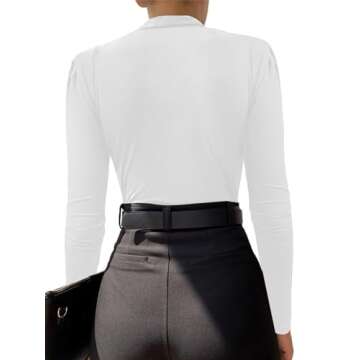 LYANER Women's Wraped V Neck Ruched Long Sleeve Leotard Bodysuit Top White# Small