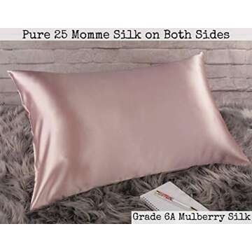 Celestial Silk 100% Pure Mulberry Silk Pillowcase Premium 25 Momme for Hair and Skin, Hypoallergenic Charmeuse Silk Weave on Both Sides - Hidden Zipper Closure (King, Vintage Pink)